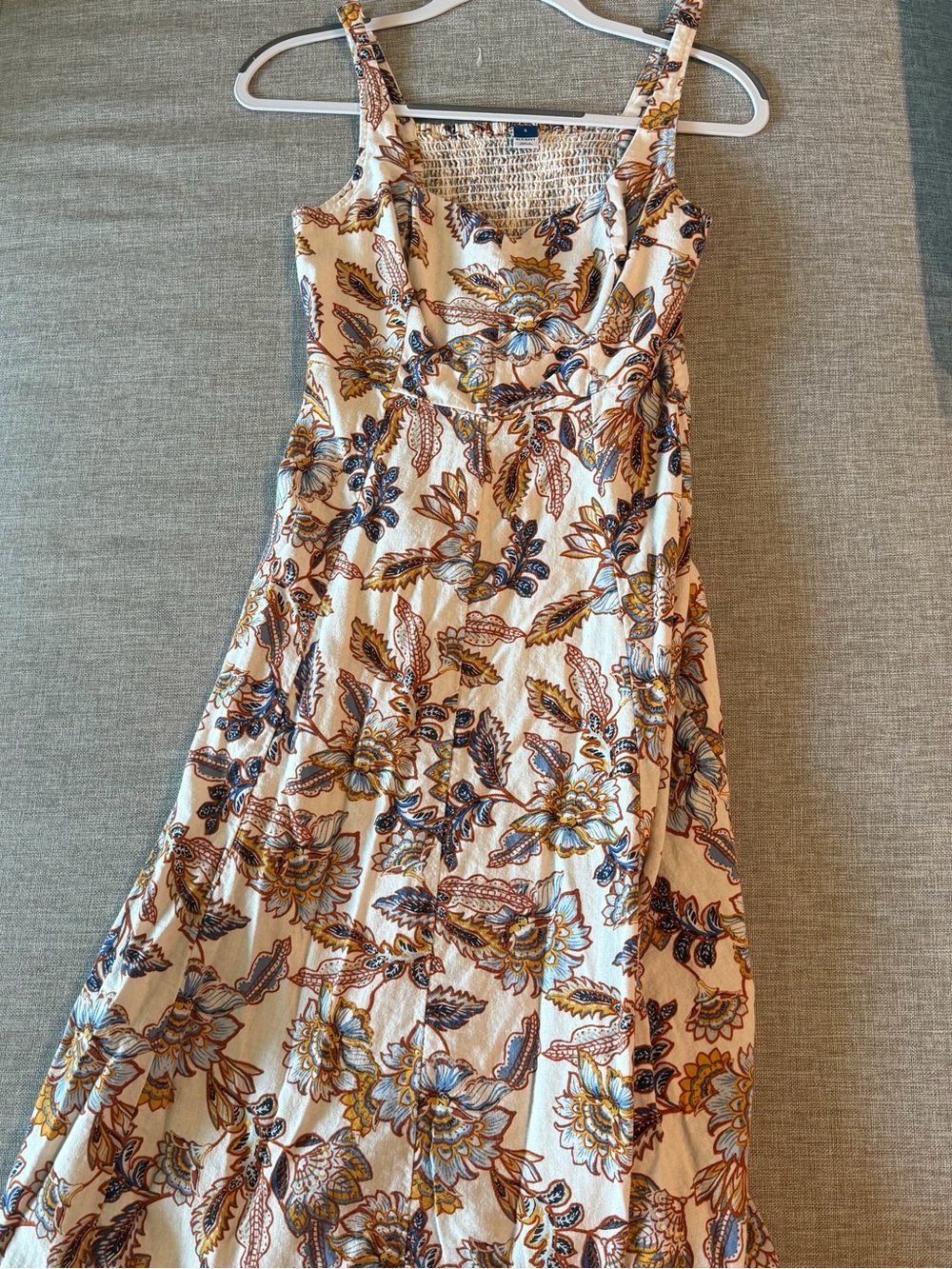 Old Navy Cream Maxi Dress with Blue & Brown Floral Print